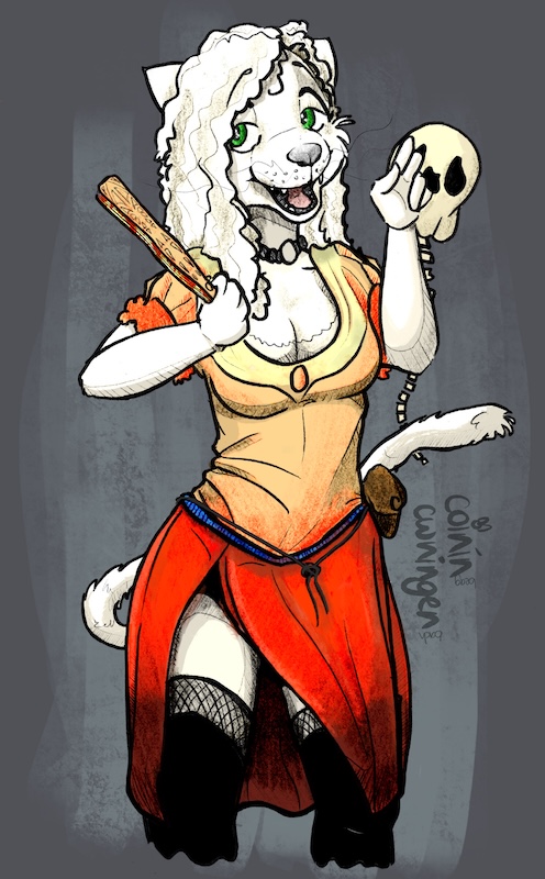 Character painting of an anthropomorphic cat