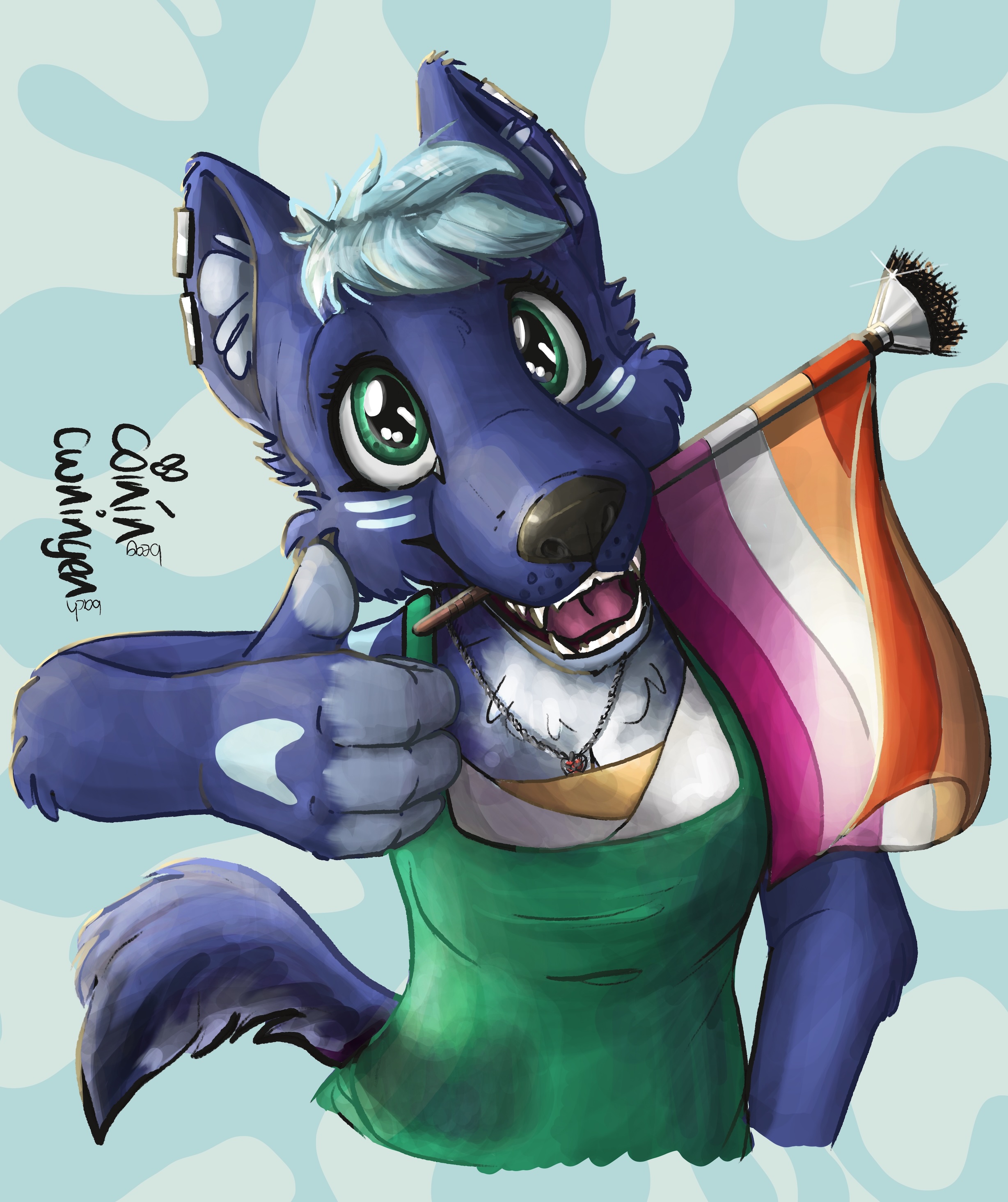 Character painting of an anthropomorphic wolf